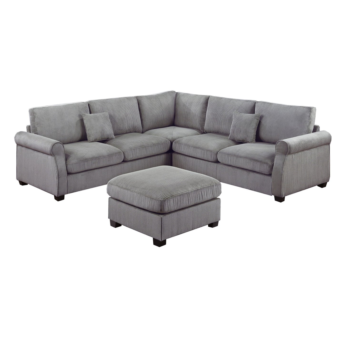 Modern Sectional Set With Corner Wedge, Loveseat, Ottoman & 2 Pillows Home Essentials