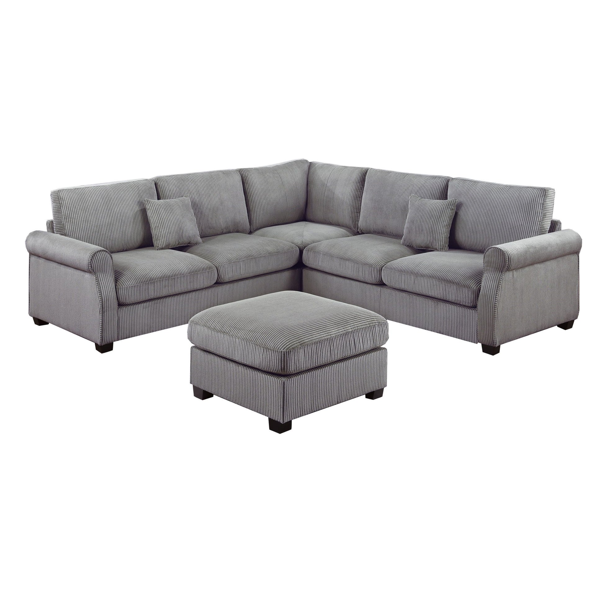 Modern Sectional Set With Corner Wedge, Loveseat, Ottoman & 2 Pillows Home Essentials
