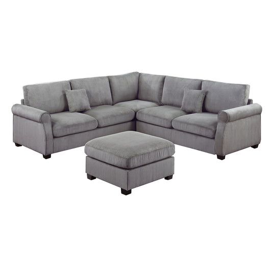 Modern Sectional Set With Corner Wedge, Loveseat, Ottoman & 2 Pillows Home Essentials