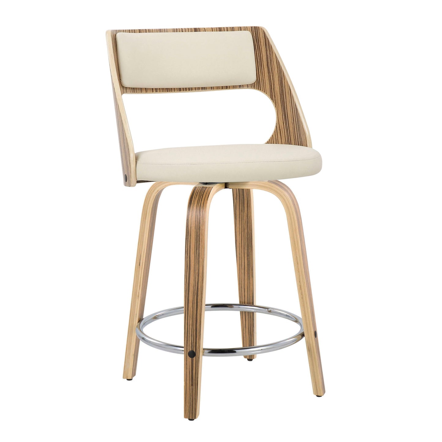 Cecina - Mid-Century Modern Fixed Height Counter Stool With Swivel With Round Footrest (Set of 2) - Zebra / Cream Lumi Source