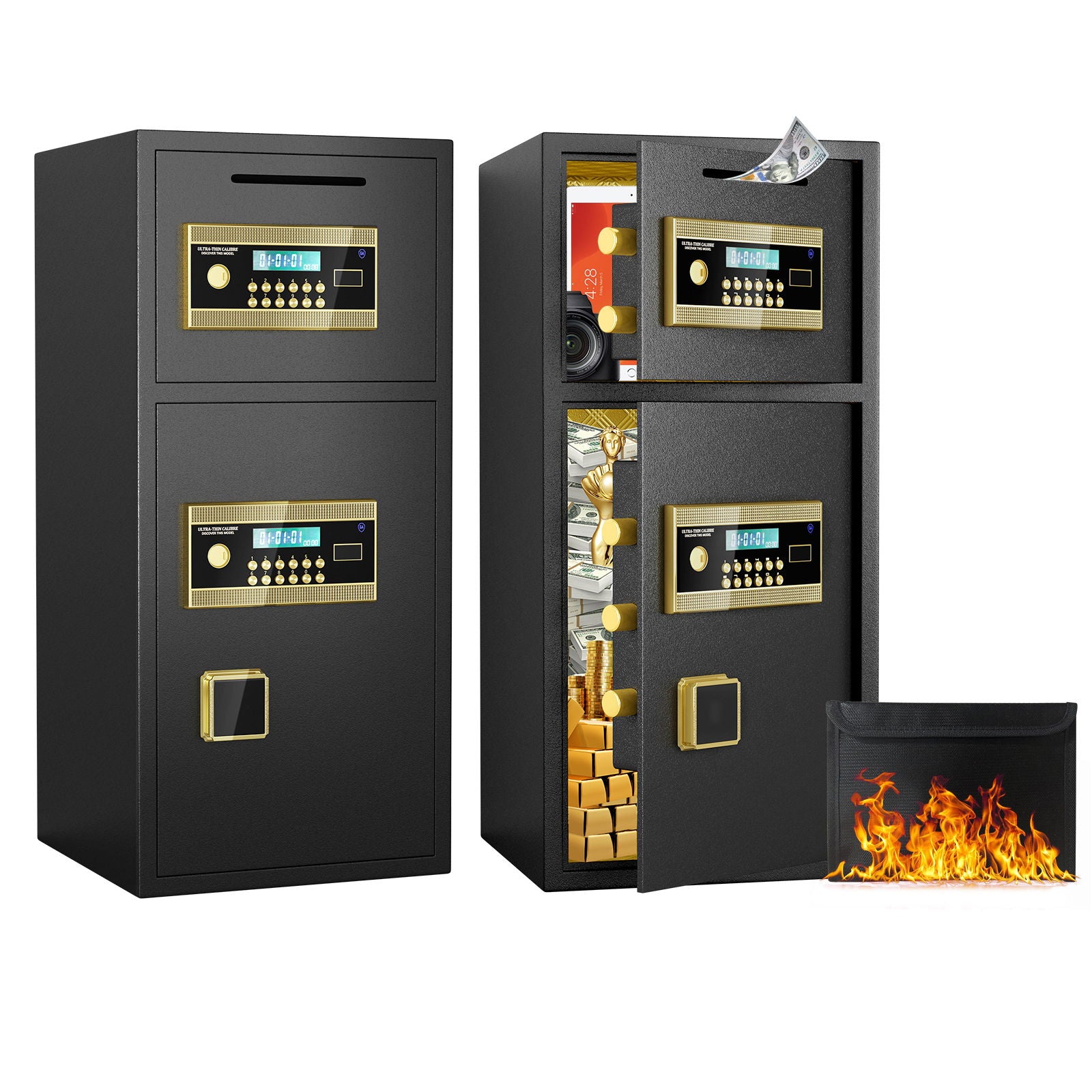 Large Double Door Coin Operated Safe, Digital Security Safe With Fireproof And Waterproof Bag Daily Nest