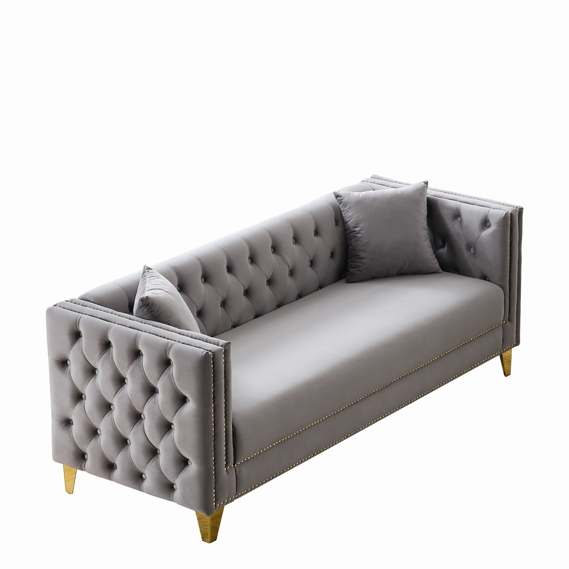 3 Seater Deep Seat Sofa, Sofa With Button Nailhead, Square Arm Home Essentials