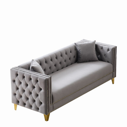 3 Seater Deep Seat Sofa, Sofa With Button Nailhead, Square Arm Home Essentials