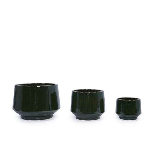 Ceramic Flowerpot, Planter For Patio, Garden, Windowsill (Set of 3) - Antique Green Daily Nest