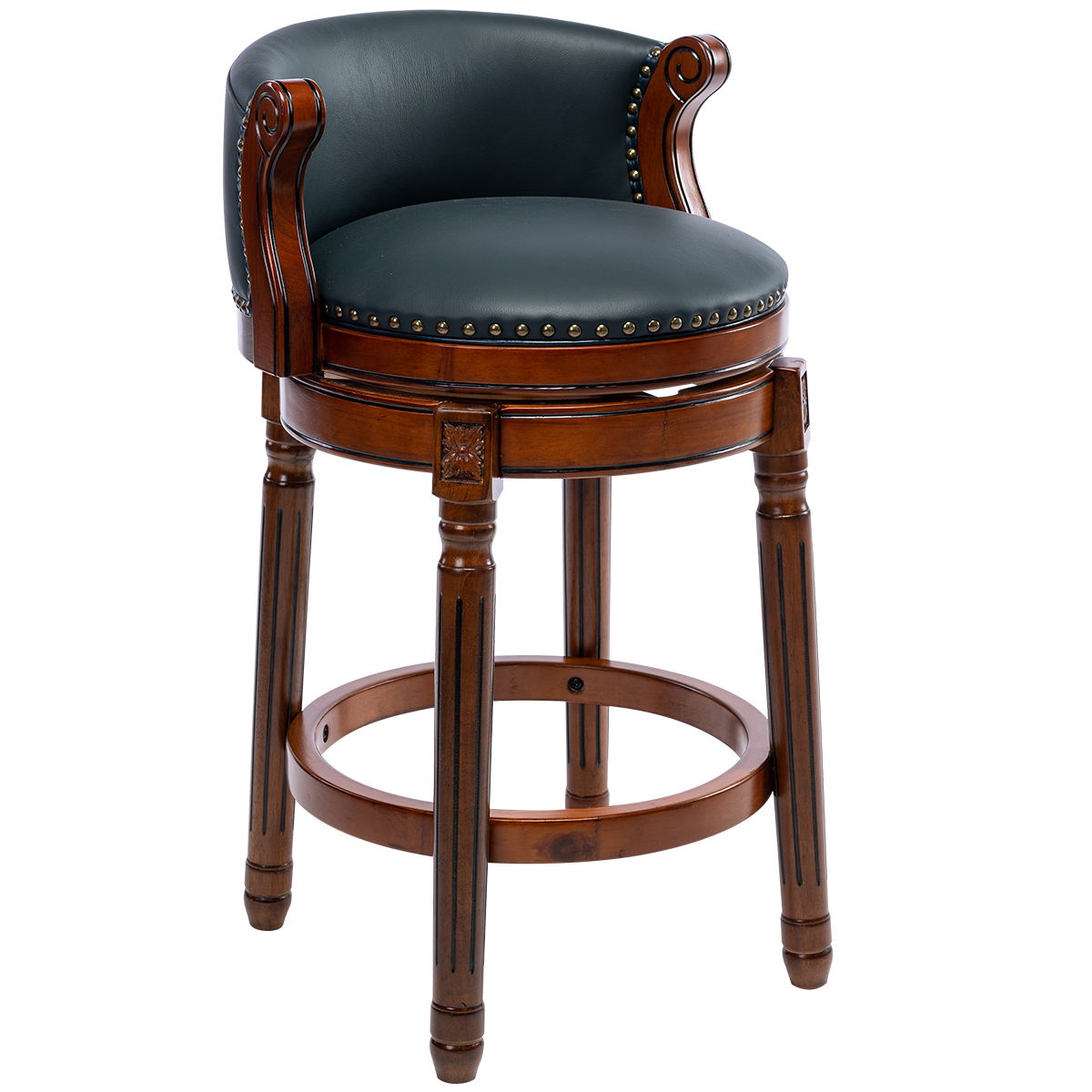 Seat Height 26'' Cow Top Leather Wooden Bar Stool, 360 Degree Swivel Bar Height Chair With Backs For Home Kitchen Counter Home Essentials