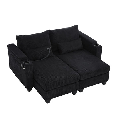 Convertible Chaise Lounge Sofa Chair With USB Ports, Cup Holders, Phone Holder And Storage Hearth and Haven