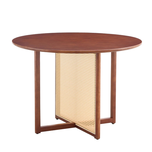 Retro Round Table With Imitation Rattan Rubber Wood - Walnut Home Essentials