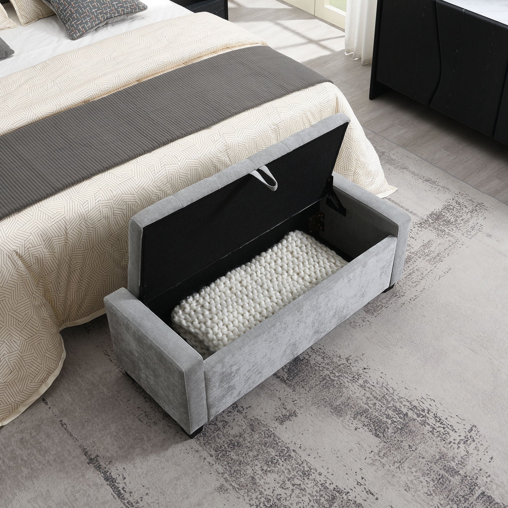 Upholstered Storage Ottoman Bench With Button Tufting And Safety Hinge Home Essentials