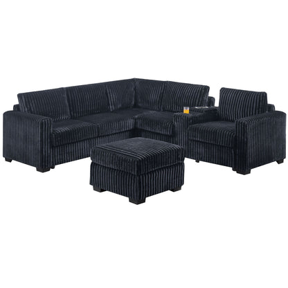 Contemporary L-Shaped Sectional Set With USB Console & Ottoman Home Essentials
