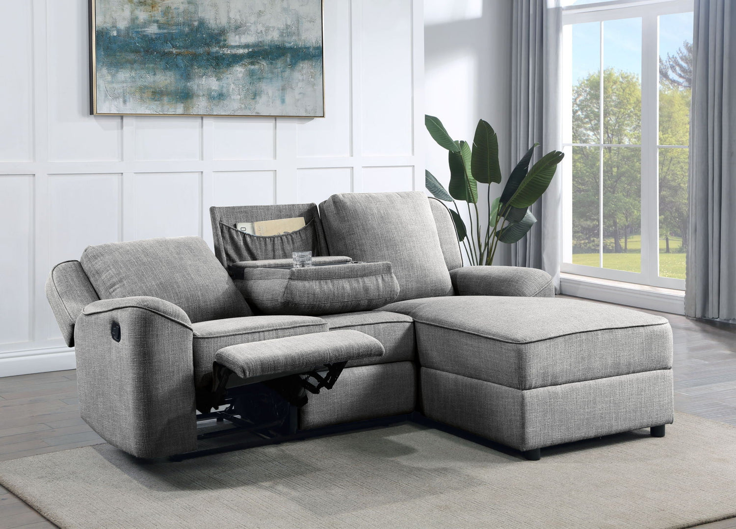 Destiny - Linen Sectional Sofa With Dropdown Table - Gray Acme