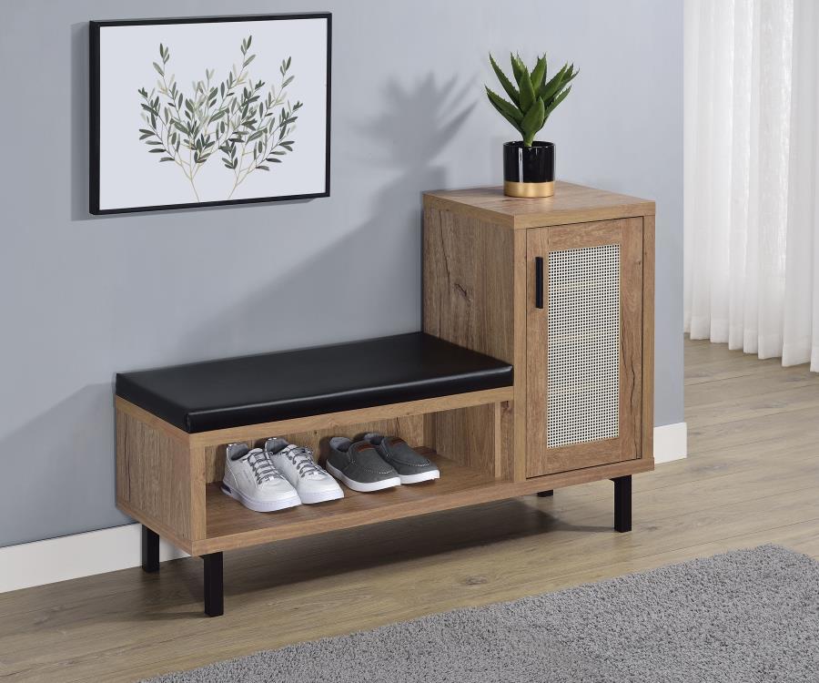 Teller - 1-Door Entryway Shoe Storage Bench - Natural Oak Coaster Fine Furniture