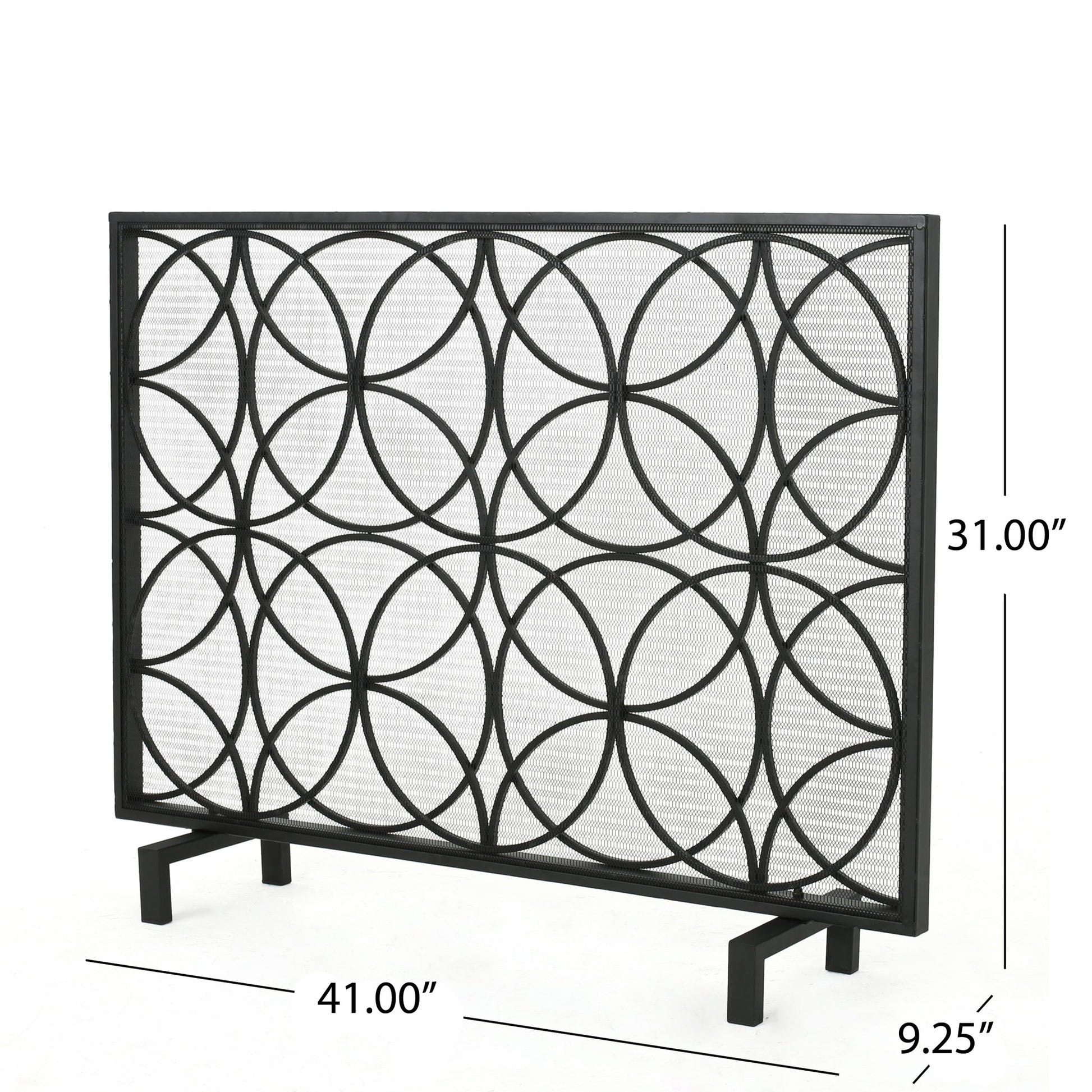 Thayer - Single Panel Iron Fireplace Screen With Geometric Design Noble House