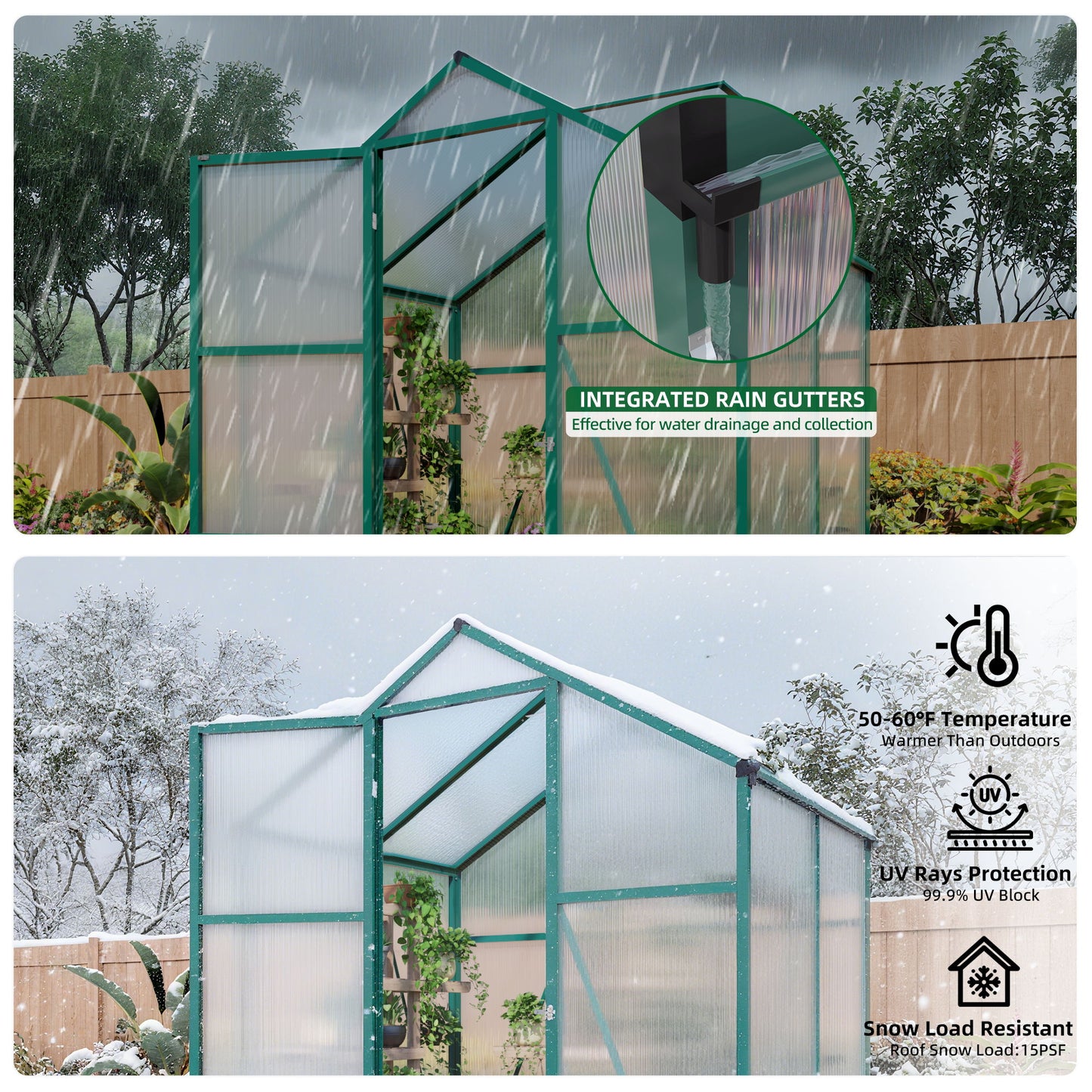 Polycarbonate Walk-In Greenhouse, Raised Base For Outdoor In All Season Daily Nest