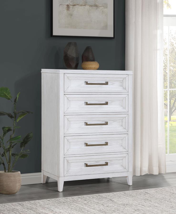 Marielle - 5-Drawer Bedroom Chest - Distressed White CoasterEveryday