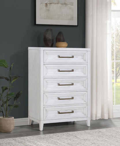 Marielle - 5-Drawer Bedroom Chest - Distressed White CoasterEveryday