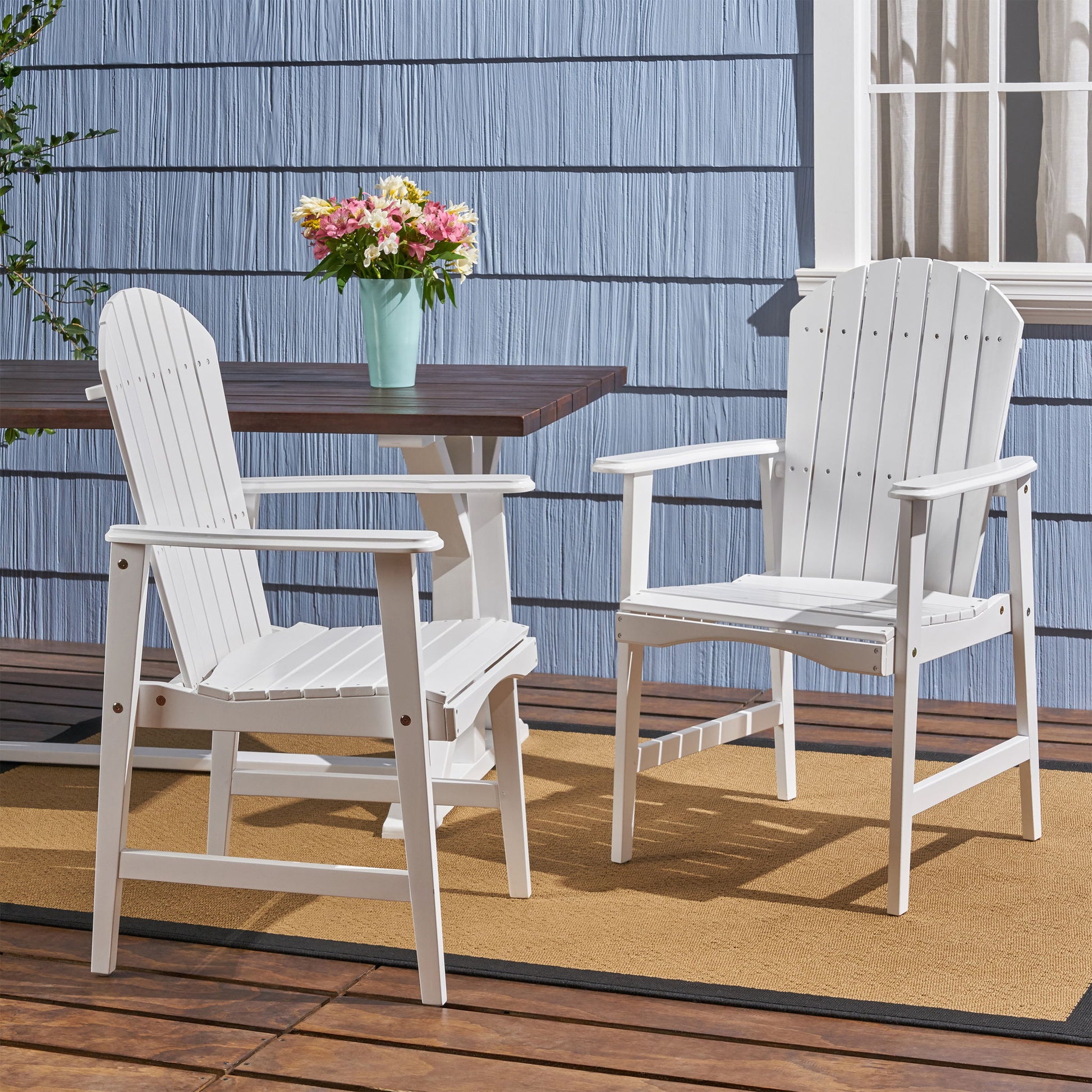 Outdoor Weather Resistant Acacia Wood Adirondack Dining Chairs (Set of 2) Noble House