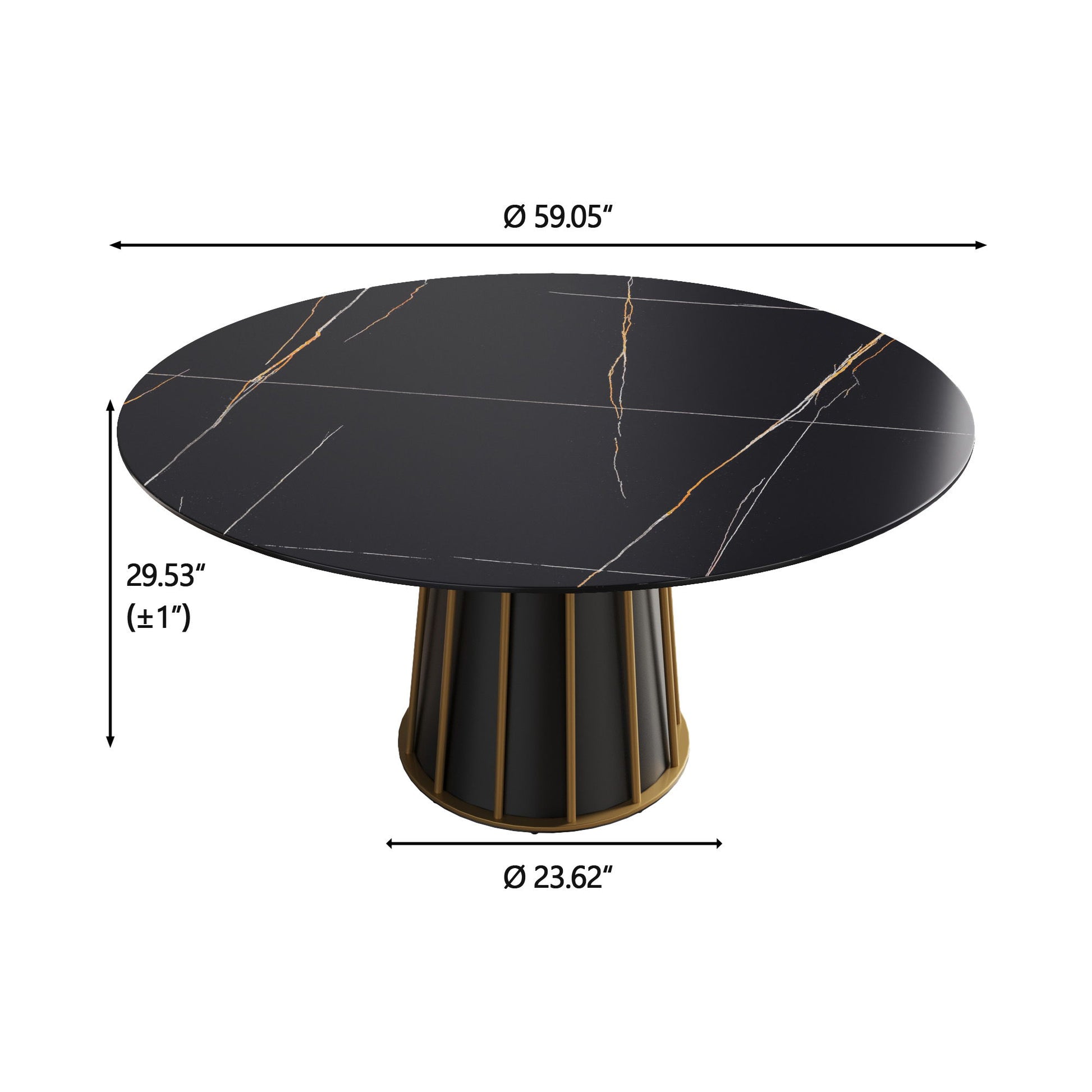 Modern Artificial Stone Round Metal Iron Base Dining Table, Can Accommodate 8 People, (Not Including Chairs) - Black Home Essentials