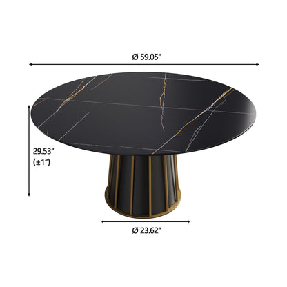 Modern Artificial Stone Round Metal Iron Base Dining Table, Can Accommodate 8 People, (Not Including Chairs) - Black Home Essentials