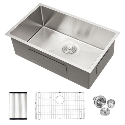 Modern Undermount Stainless Steel Kitchen Sink 16 Gauge, Deep Single Bowl Daily Nest