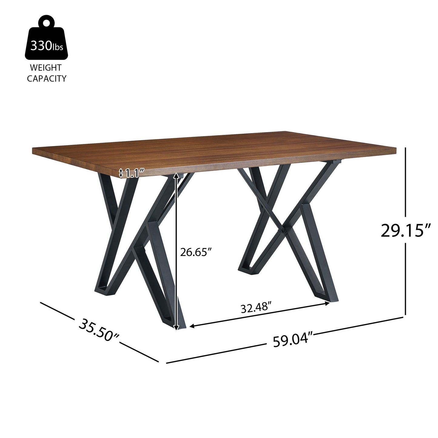 Industrial Style Indoor Dining Table With Metal Legs - Walnut / Black Noble House