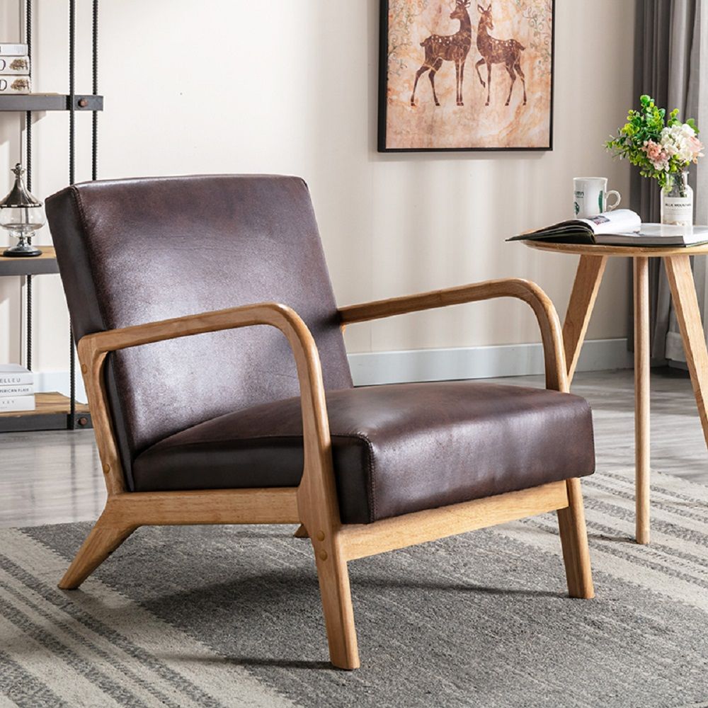 Classic Mid-Century Modern Accent Chairs, Open Framed Armchair With Cushioning Brown - Dark Brown US Pride