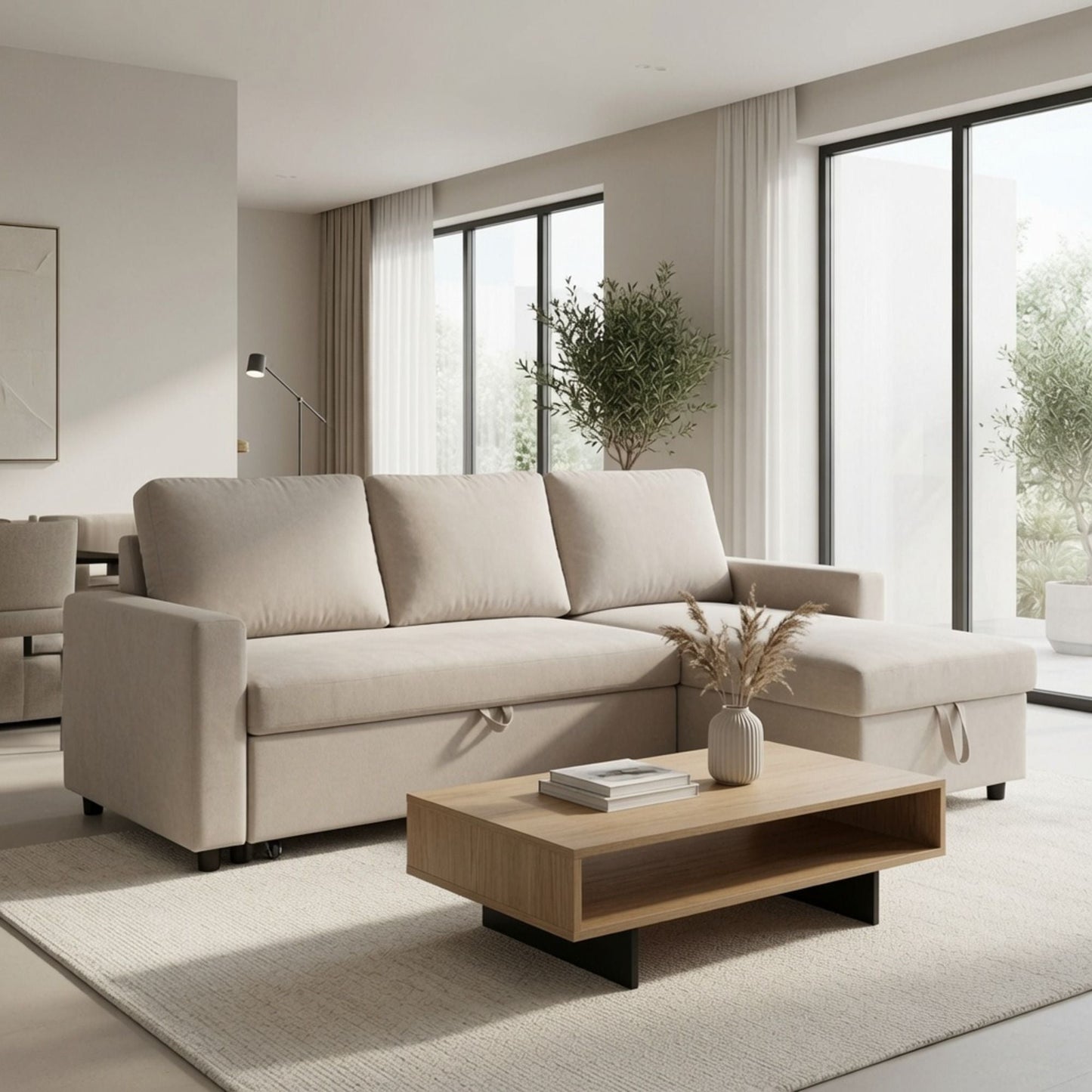 L - Shaped Convertible Sofa Bed With Storage Chaise Home Essentials