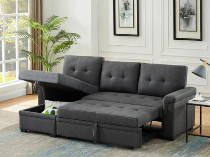 Destiny - Linen Reversible Sleeper Sectional Sofa With Storage Chaise Lilola Home