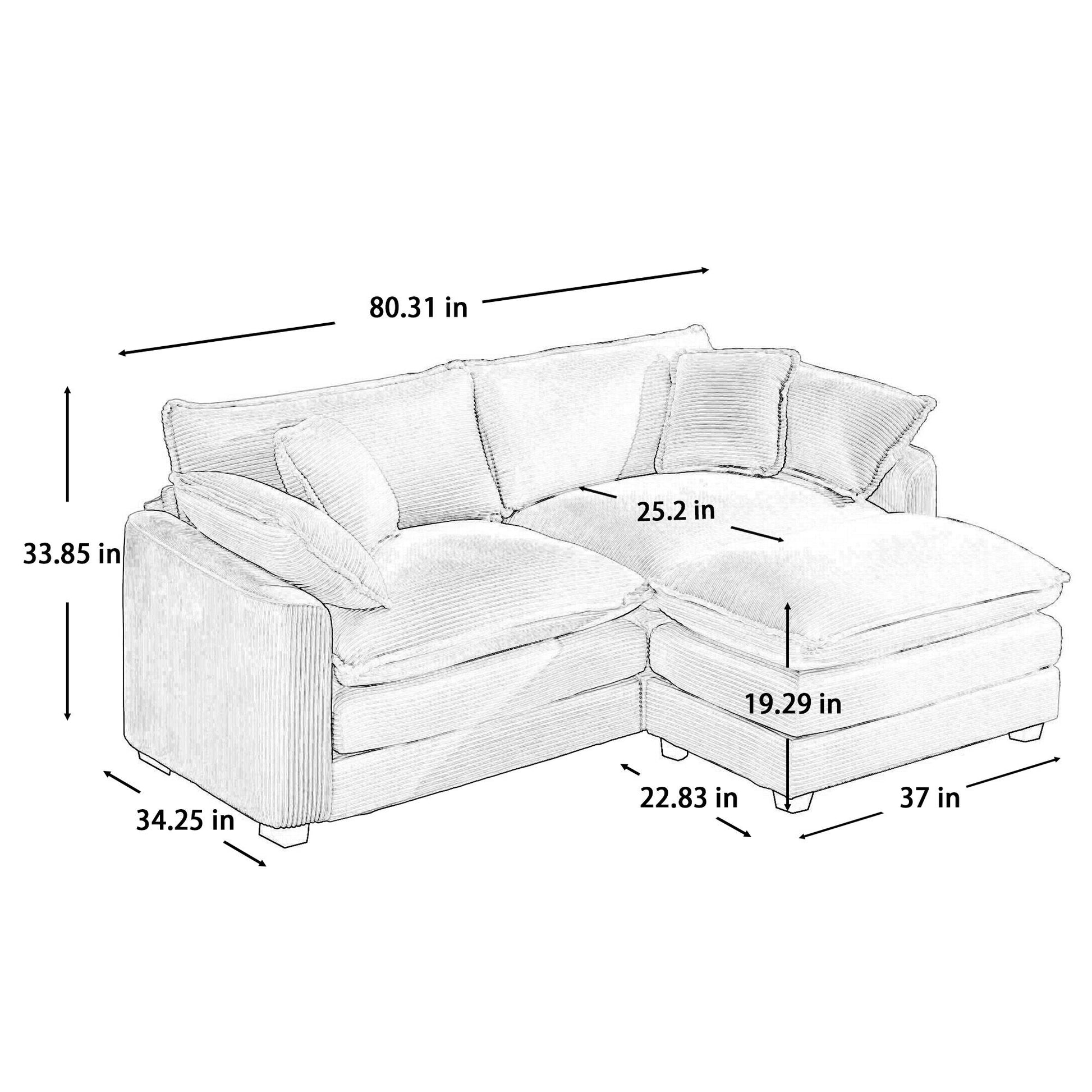 Modern Oversized Modular Cushion Sofa With Ottoman, Low Back, Deep Seating Sofa Set Home Essentials