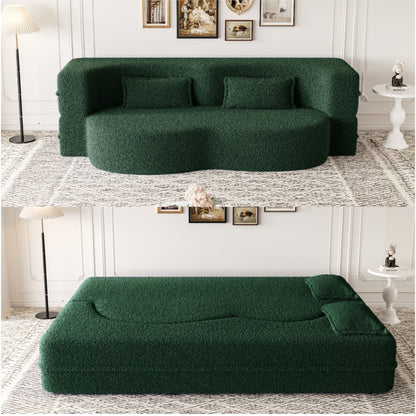 Modern Floor Sofa, With 2 Pillows, Convertible Teddy Fabric Foam Filled Bed Home Essentials