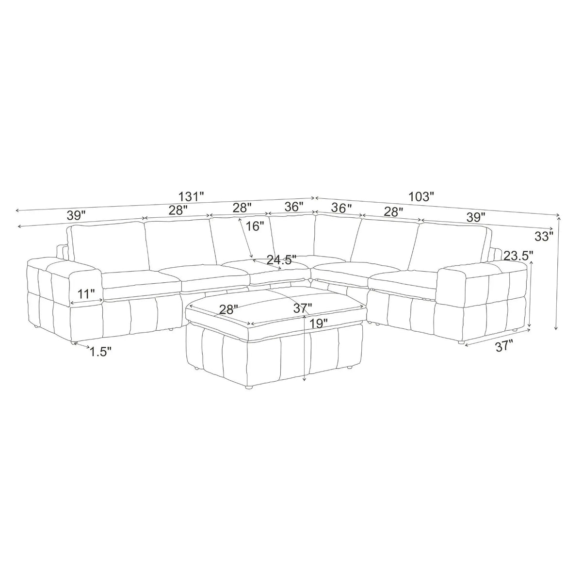 Large Square Arms Modular Sectional Home Essentials