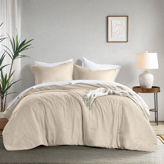 Camden - King/California King Chambray Print Solid Comforter Set - Neutral Super Listing