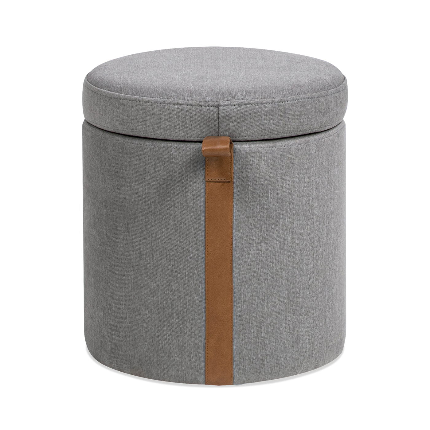 Brandy - Round Upholstered Storage Ottoman With Leather Accent Jennifer Taylor Home