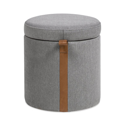 Brandy - Round Upholstered Storage Ottoman With Leather Accent Jennifer Taylor Home
