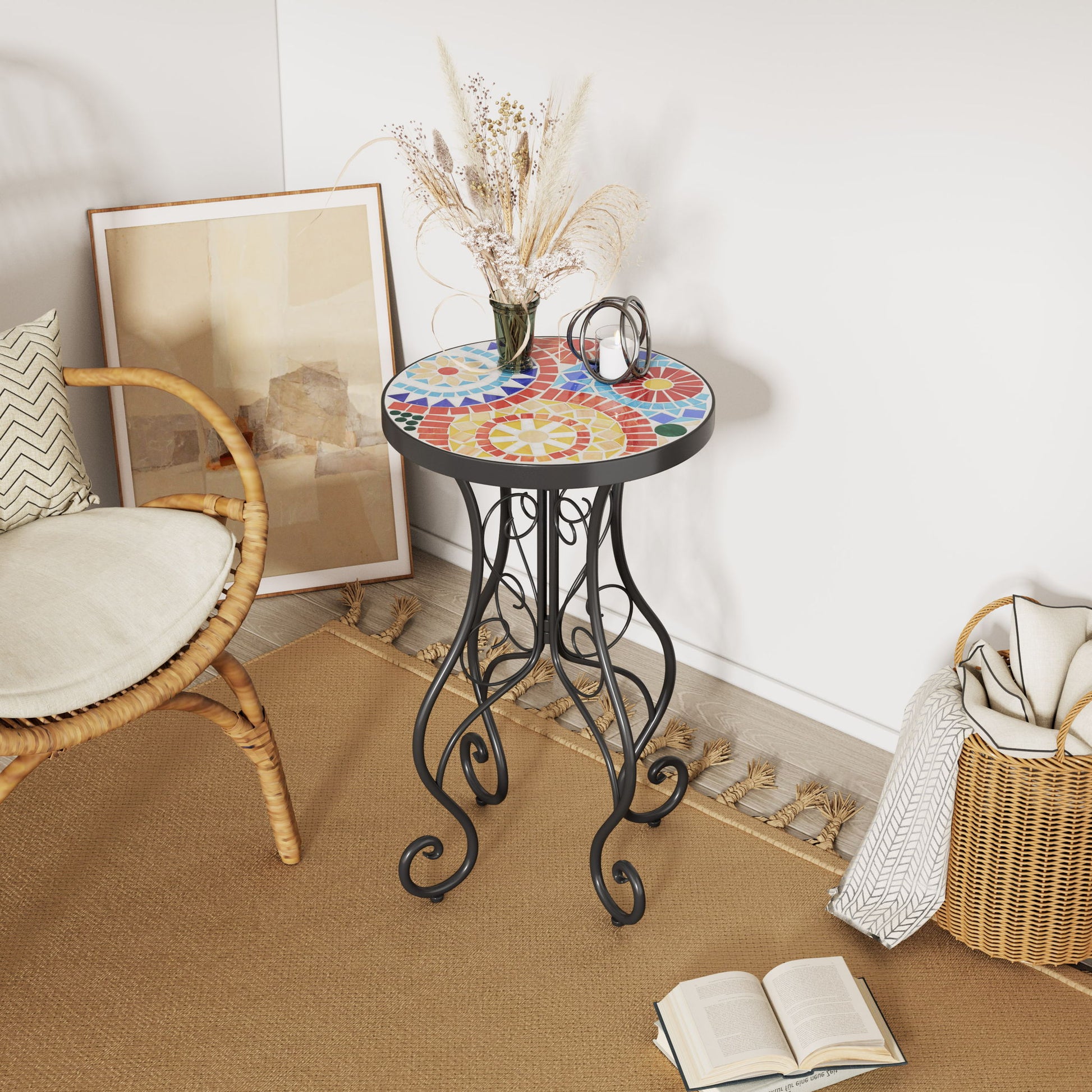 Colorful Outdoor Side Table With Ceramic Tile Top Noble House