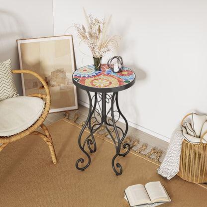 Colorful Outdoor Side Table With Ceramic Tile Top Noble House