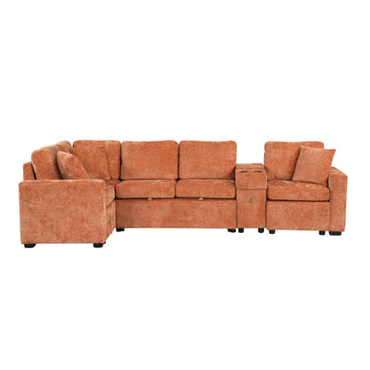 Modular L-Shaped Sectional Sofa Bed With Pull-Out Sleeper, Cup Holders, And Storage Hearth and Haven