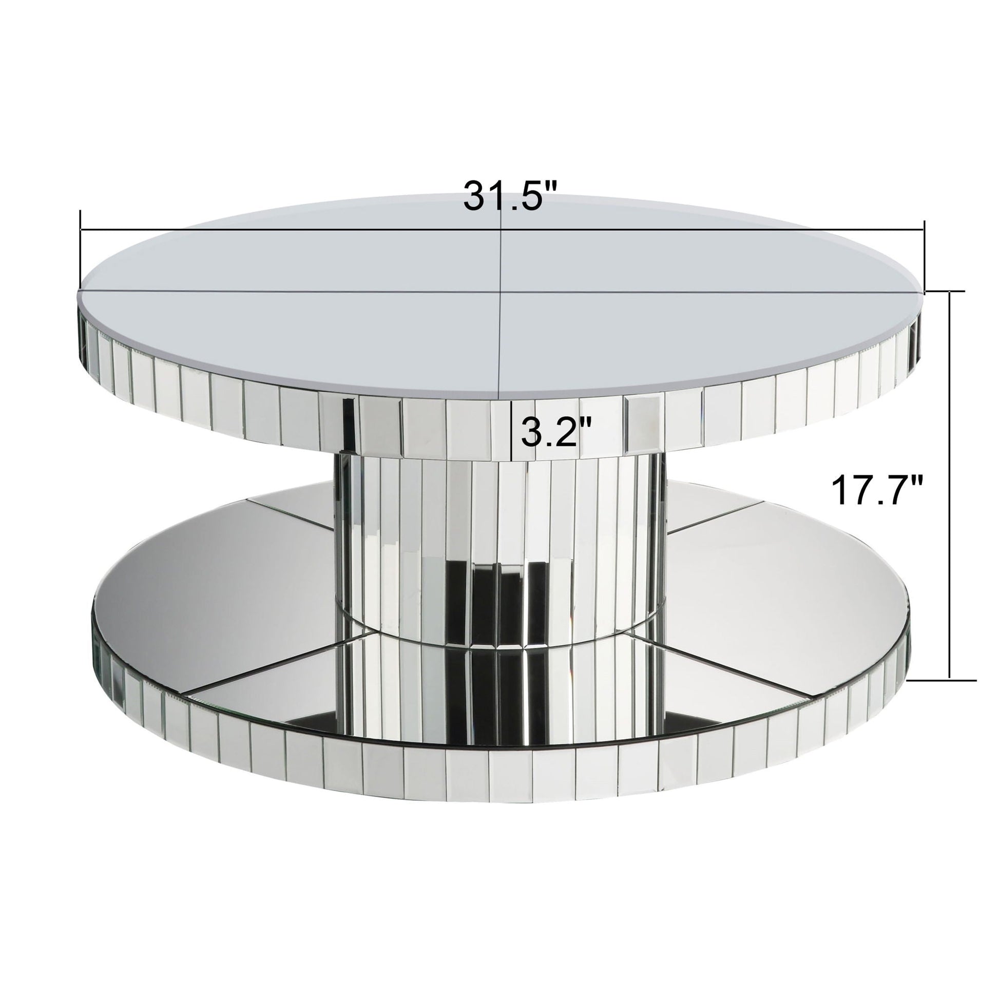 Luxury Double Tier Round Mirror Coffee & End Table With Fluted Glass Modern Sofa Side Table - Silver / Glass Home Essentials
