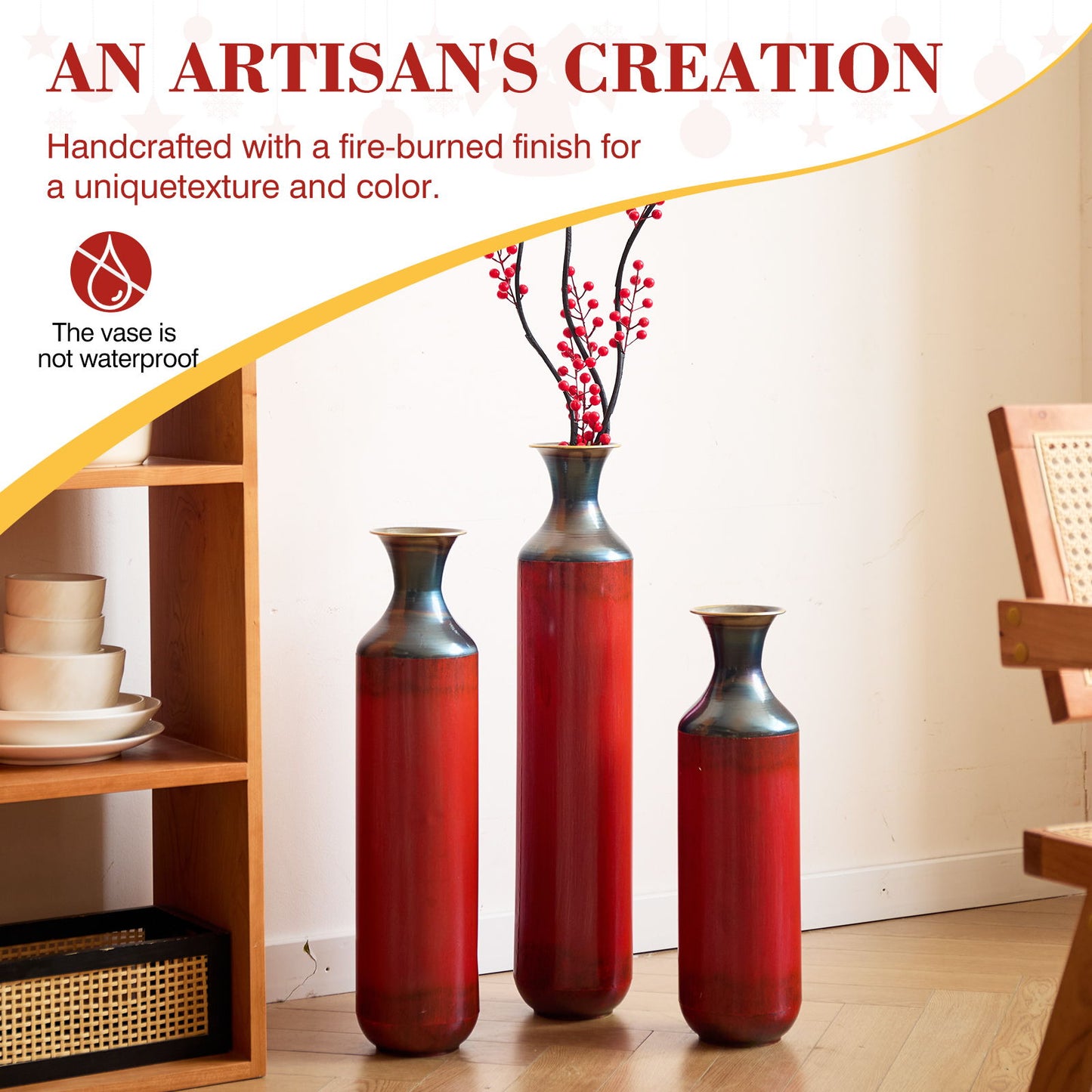 Modern Droplet Shaped Floor Vase Set, 3 Piece Home Decor