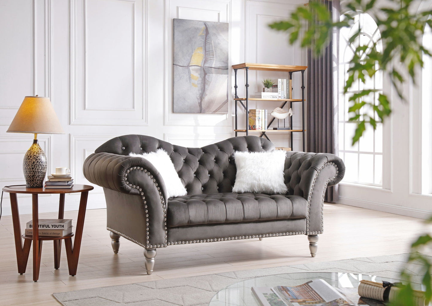 Elegant Round Arm Loveseat Glory Furniture