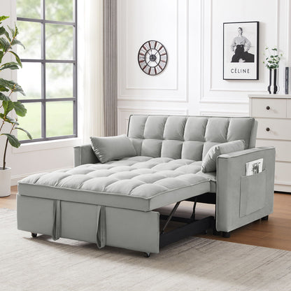 Modern Velvet Convertible Loveseat Futon Sofa With Pullout Bed, Reclining Backrest Home Essentials