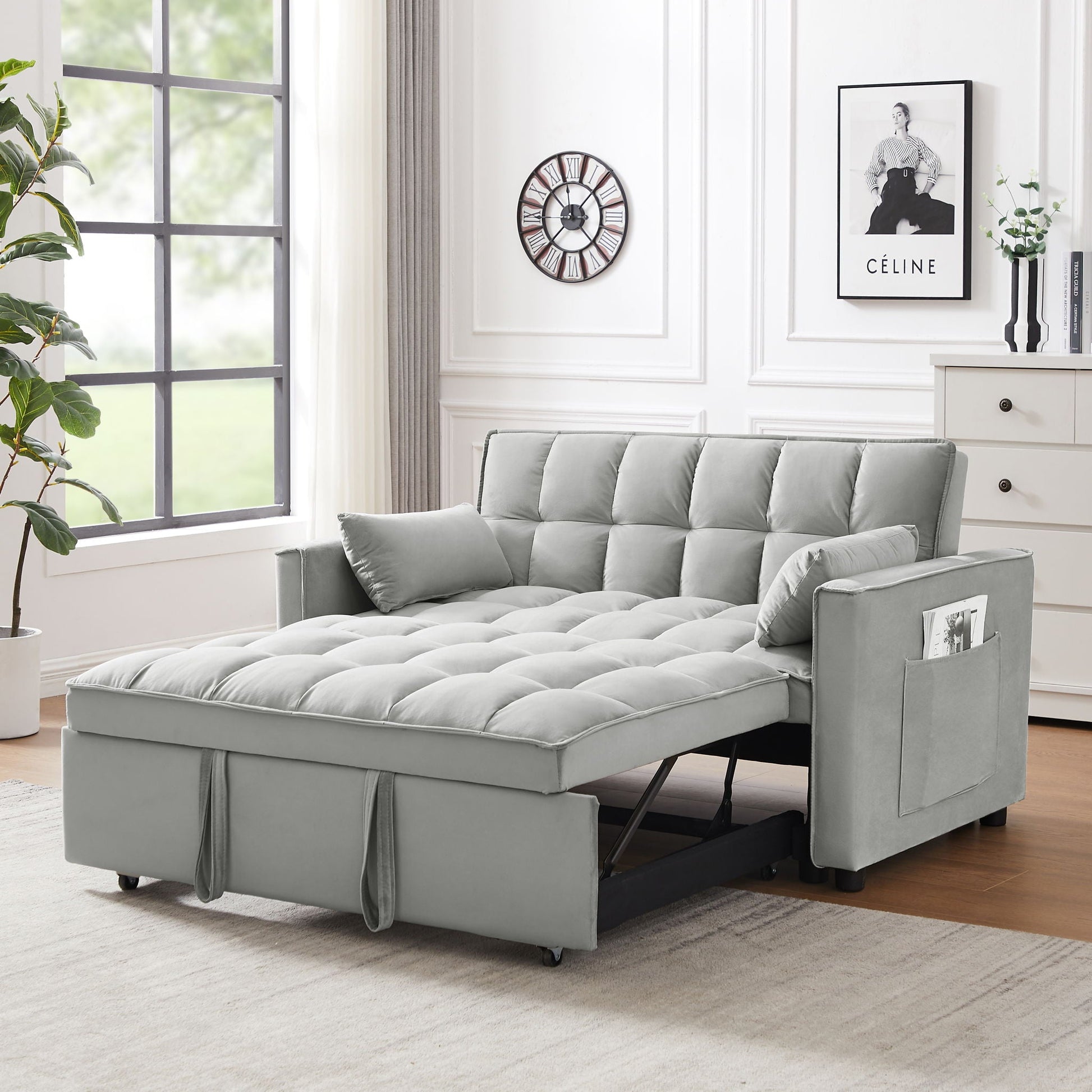 Modern Convertible Velvet Futon Loveseat With Sleeper Bed Function Home Essentials