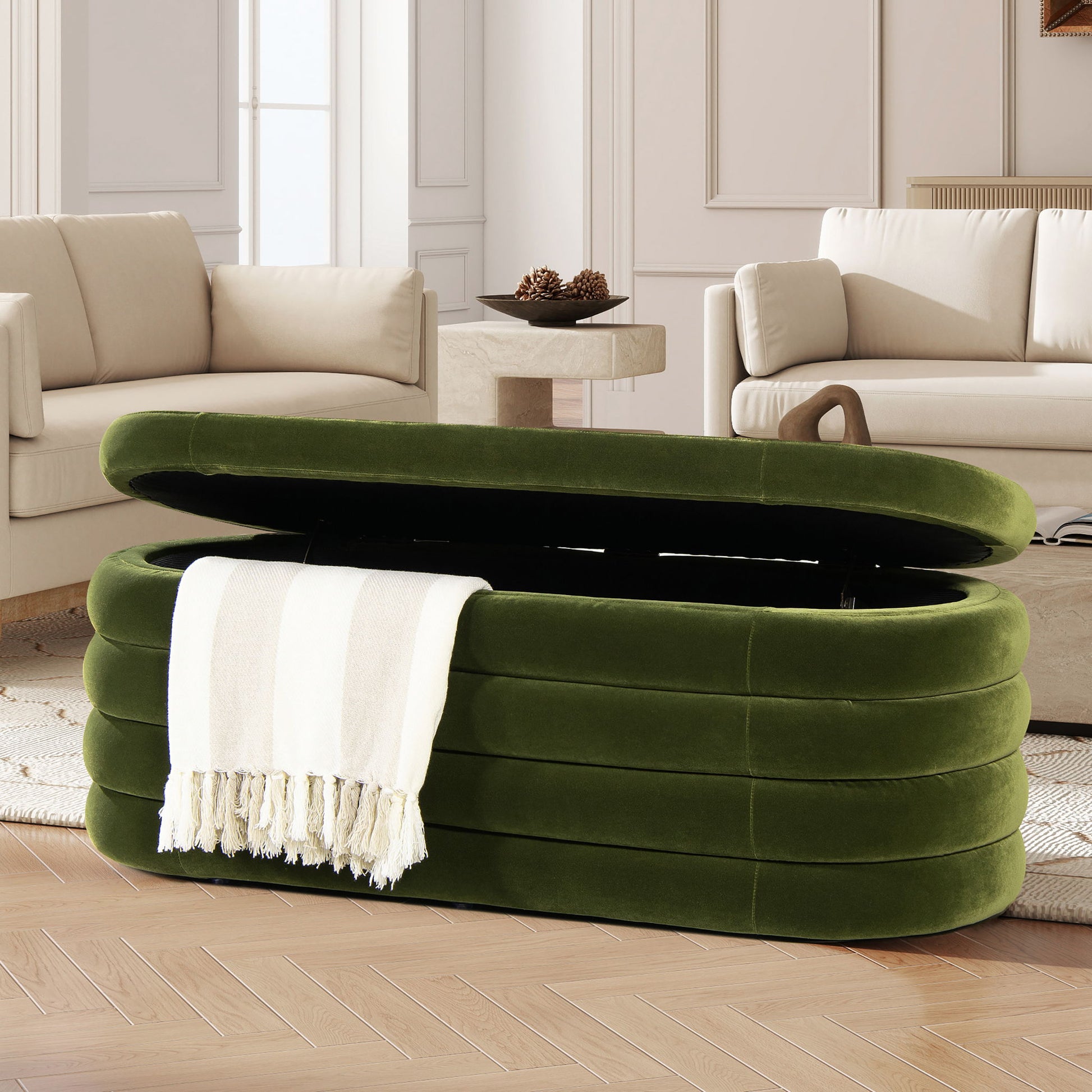 Fuji - Upholstered Oval Storage Bench Jennifer Taylor Home