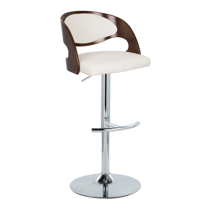 Pino - Mid-Century Modern Adjustable Barstool With Swivel With Rounded T Footrest (Set of 2) - Chrome / Cherry / White Lumi Source