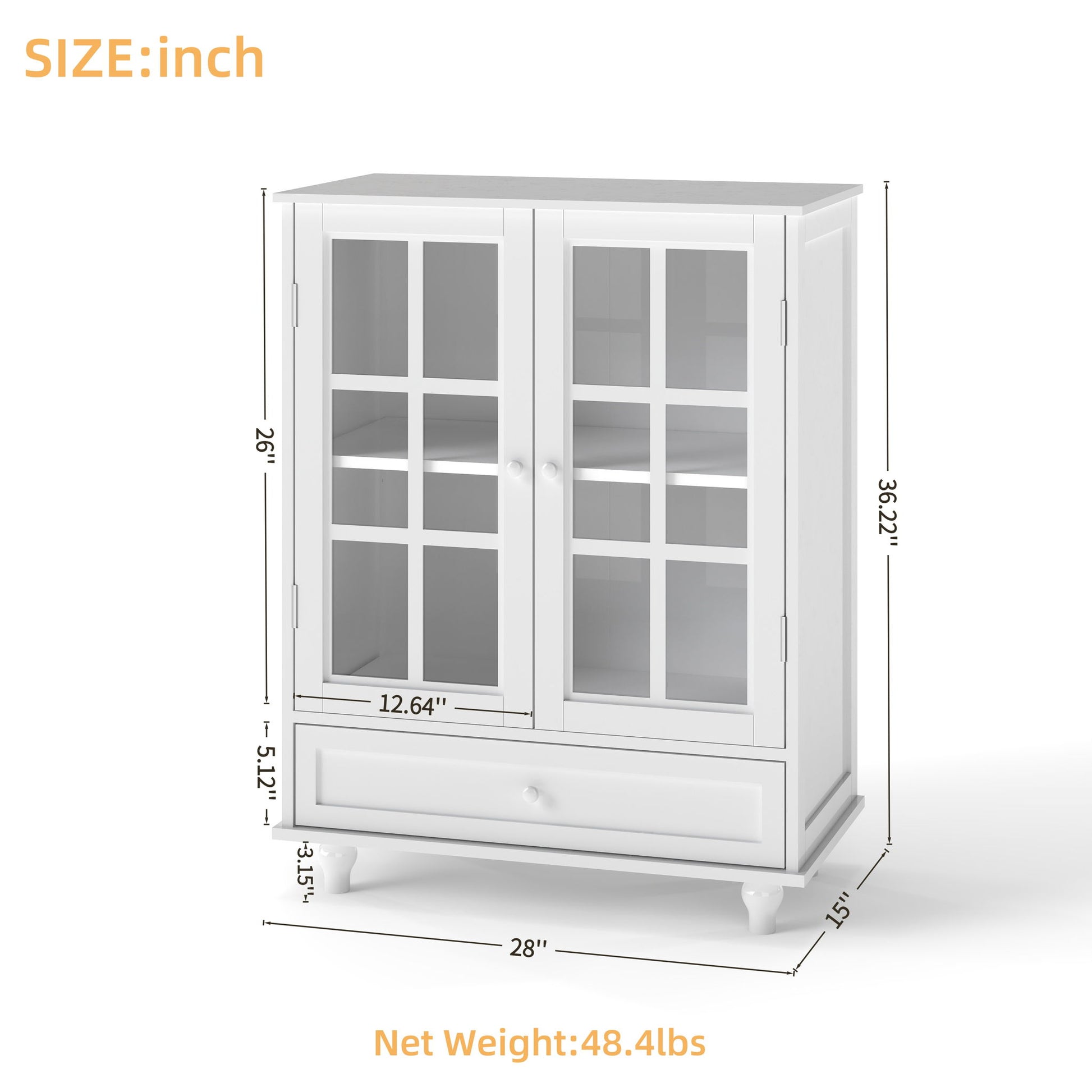 Minimalist Buffet Cabinet With Double Glass Doors And Drawer Home Essentials