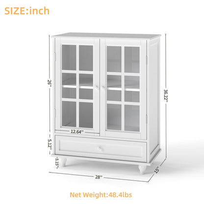 Minimalist Buffet Cabinet With Double Glass Doors And Drawer Home Essentials