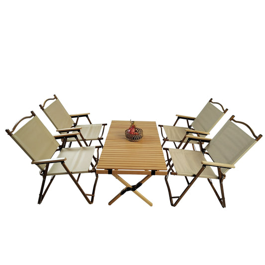 5 Pieces Dining Set, Multi-Function Foldable And Portable, 1 Dining Table & 4 Folding Chairs, Indoor And Outdoor Universal For Children - Natural Home Essentials