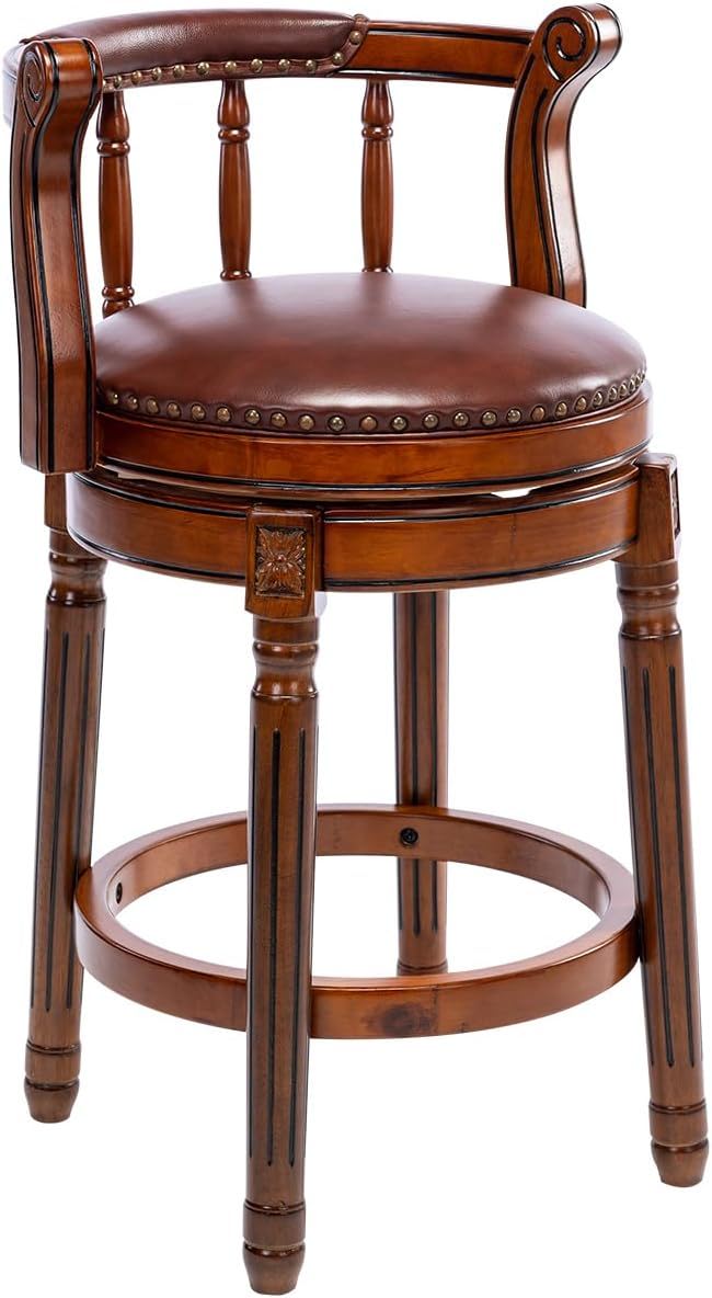 Swivel Cow Top Leather Wooden Bar Stool, 360 Degree Swivel Bar Height Chair With Backs For Home Kitchen Counter Home Essentials