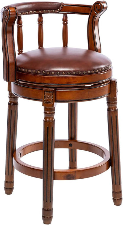 Swivel Cow Top Leather Wooden Bar Stool, 360 Degree Swivel Bar Height Chair With Backs For Home Kitchen Counter Home Essentials