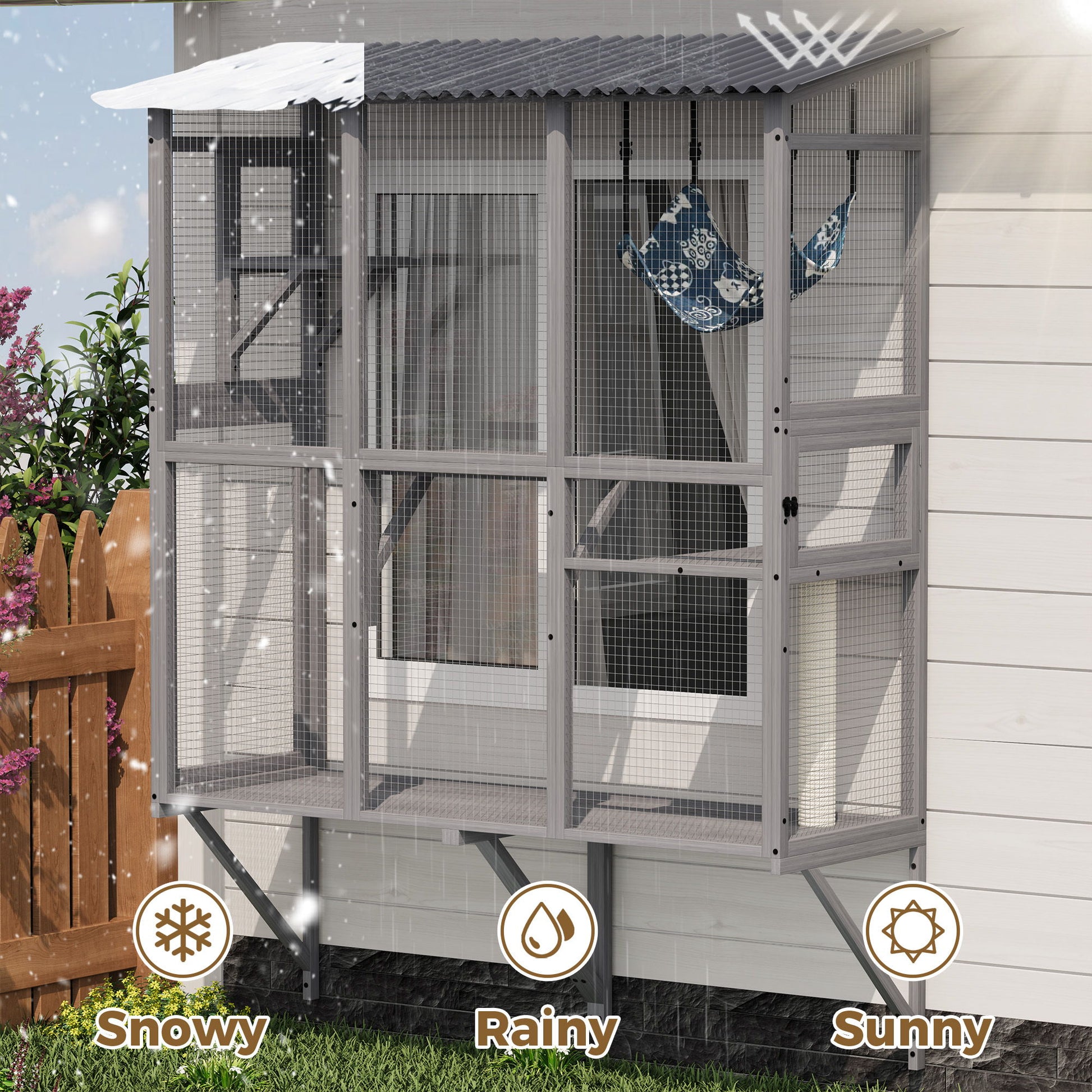 Large Walk In Outdoor Catio For Cats With Roof And 3 Access Doors - Gray Daily Nest