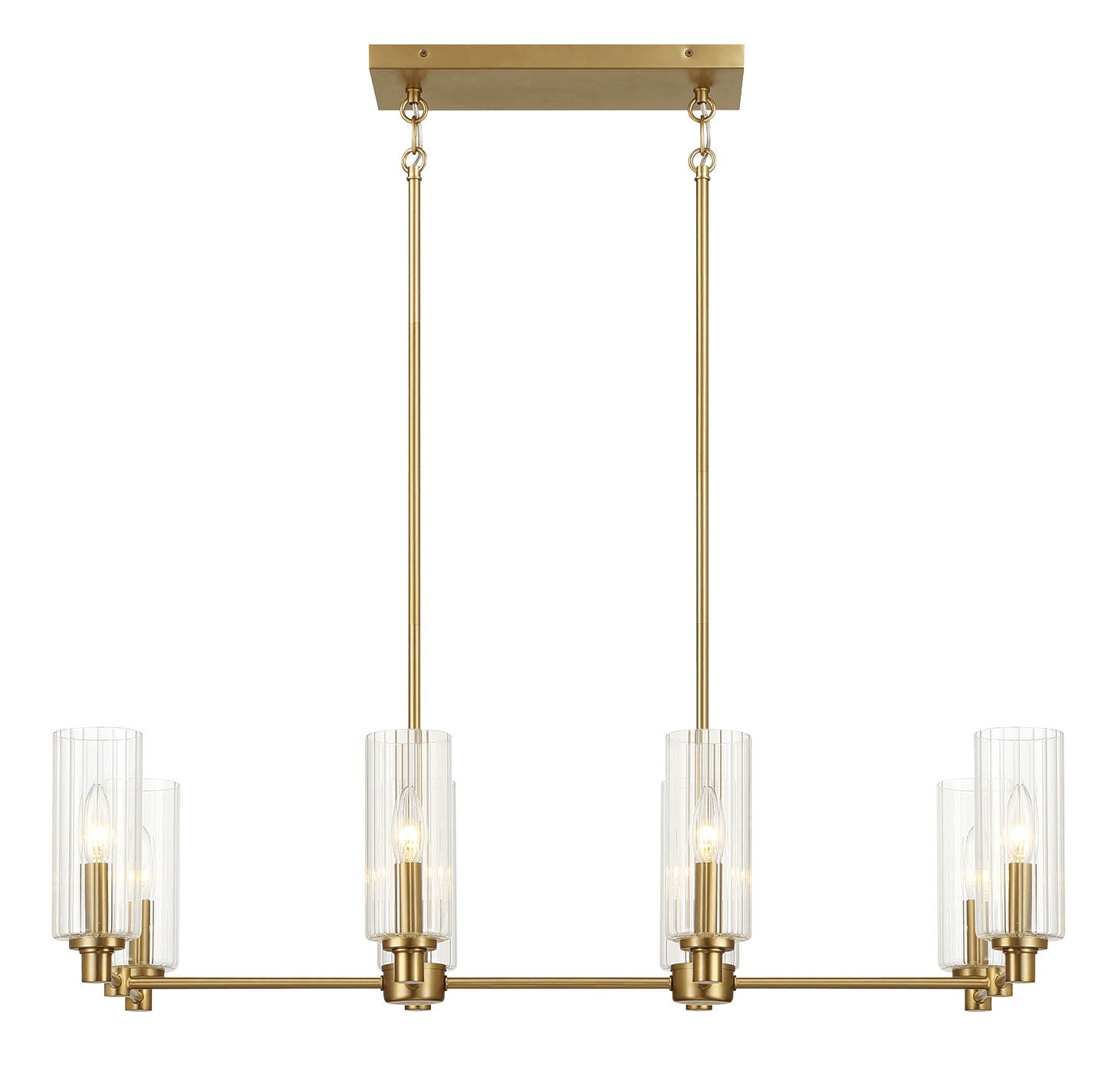 Willow - 8 Lights Island With Clear Ribbed Pendant Lamp Satin - Antique Brass / Clear / Gold Ashcroft Furniture